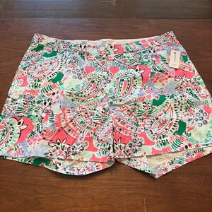 NWT Crown & Ivy Caroline Abstract Paisley Print Pink Green Blue Shorts size 22W
